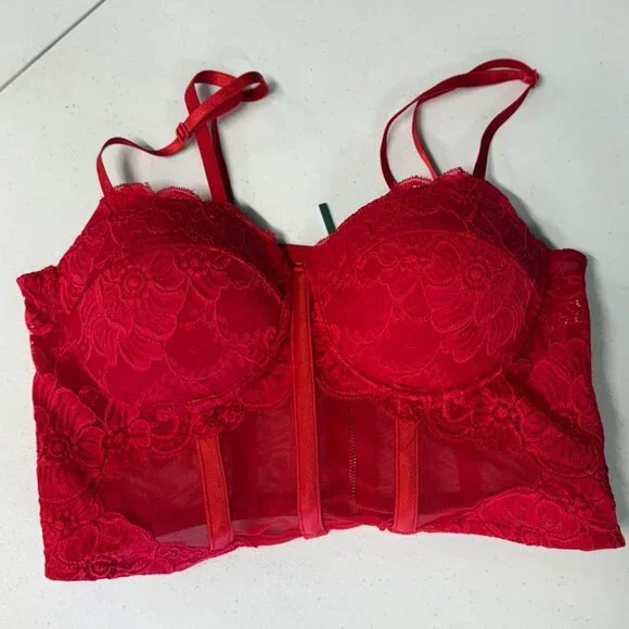 Say What Corset Crop top, Lace, Red, Medium - Picture 3 of 7